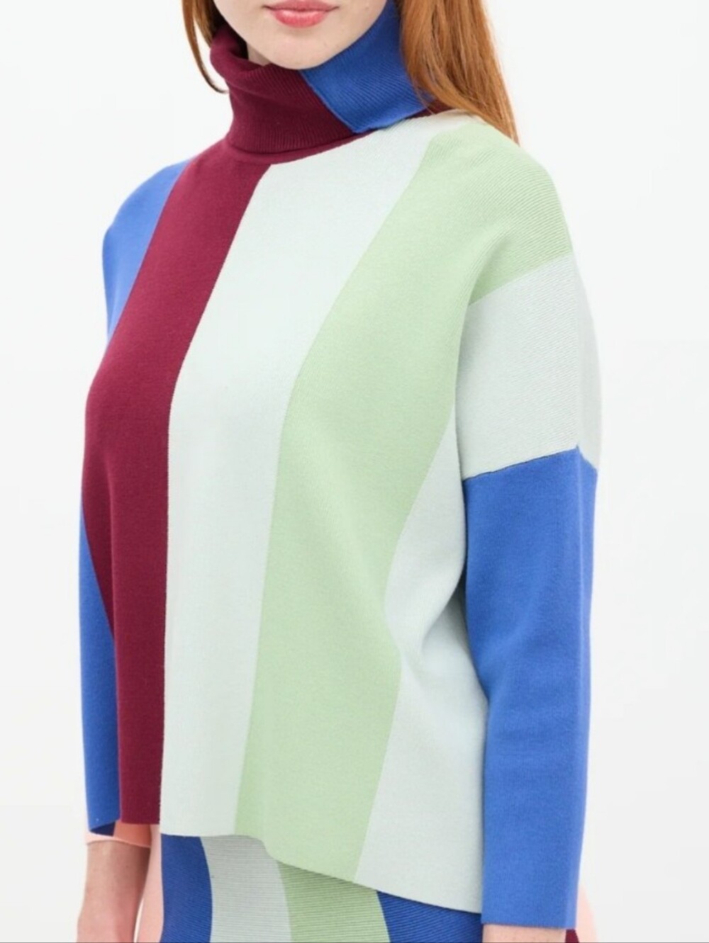 VVB Victoria Beckham Colorblock Turtleneck Sweater - Multi Three Quarter Sleeve - Picture 2 of 8